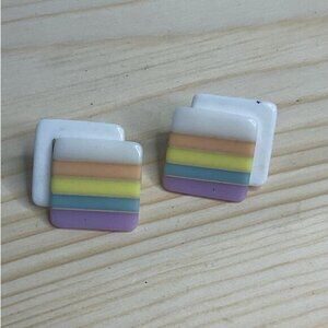 Squar Geometric Rhombus Striped Post Earrings Vintage